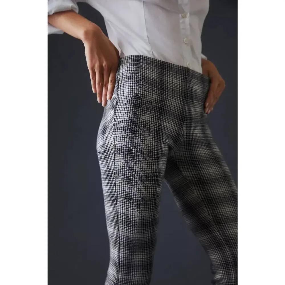 Anthropologie‎ Maeve Plaid Pull on Pants Trousers | Black White Gray | SZ M